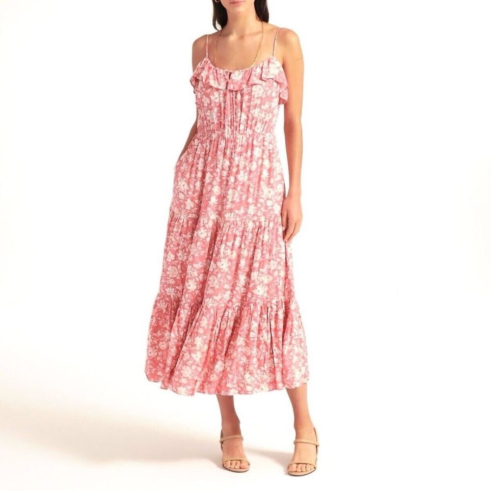 J. Crew Dark Flamingo Tossed Floral Tiered Maxi Dress Size Medium - Picture 2 of 16